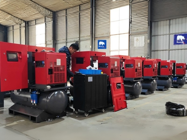 Tank mounted screw air compressor with integrated air tank